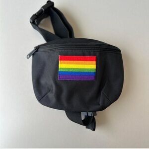 Black Herschel Belt Bag with Rainbow Patch